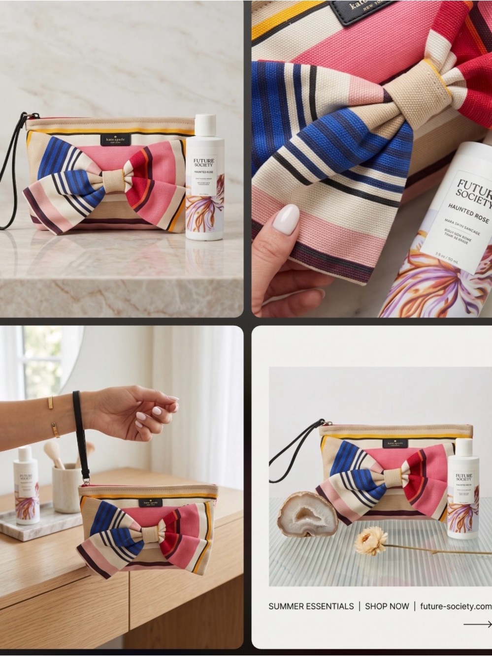 kate spade Striped Bow Wristlet in Pink, Blue & Yellow NWOT